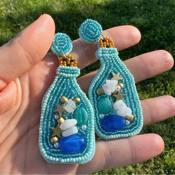Blue Drift Ocean Bottle Earrings - Picture 7 of 9